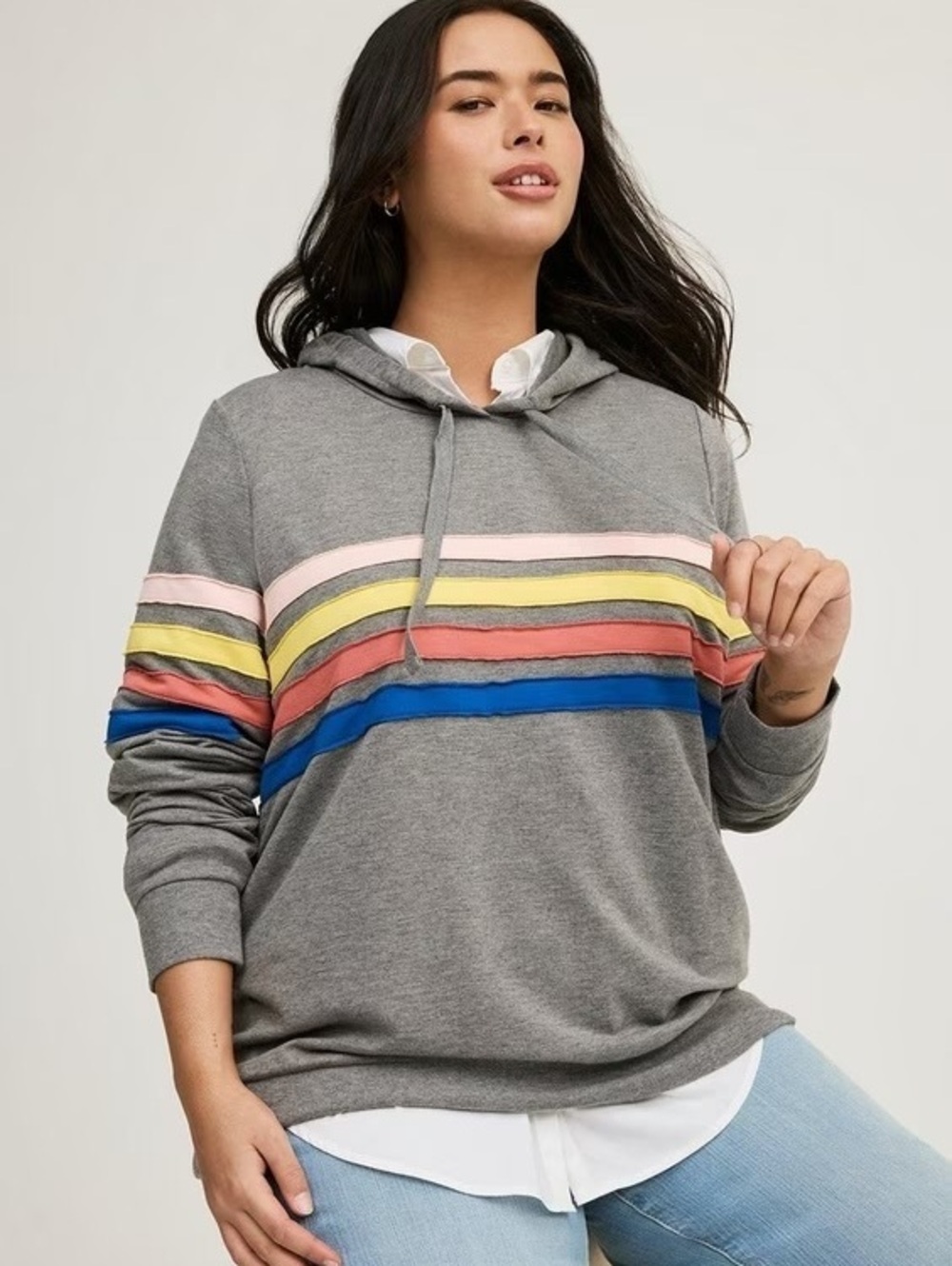 Torrid Rainbow Stripe Lightweight French Terry Hoodie 4X
